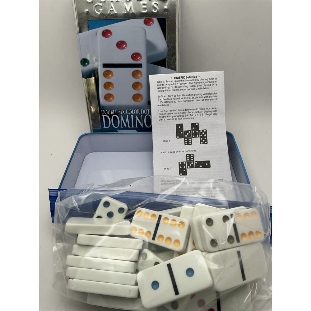Cardinal Classic Games Double Six Color Dot Dominoes in Tin Box - Picture 3 of 3